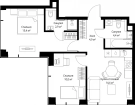 2-комнатная квартира, 52 м2 , 21 этаж, ул. Верейская, 29/35 - фото 1