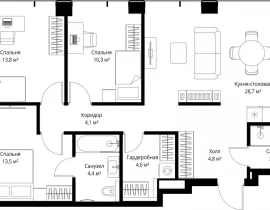 3-комнатная квартира, 87.8 м2 , 9 этаж, ул. Верейская, 29/35 - фото 1