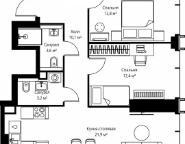 2-комнатная квартира, 64 м2 , 12 этаж, ул. Верейская, 29/35 - фото 1