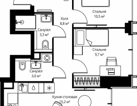 2-комнатная квартира, 50.5 м2 , 15 этаж, ул. Верейская, 29/35 - фото 1