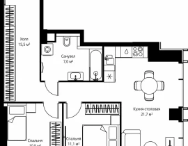 2-комнатная квартира, 65.8 м2 , 17 этаж, ул. Верейская, 29/35 - фото 1