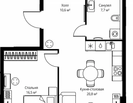 1-комнатная квартира, 55.6 м2 , 18 этаж, ул. Верейская, 29/35 - фото 1