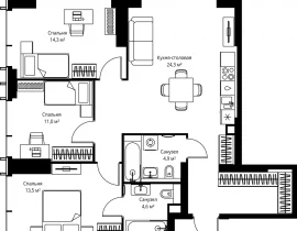 3-комнатная квартира, 87.4 м2 , 24 этаж, ул. Верейская, 29/35 - фото 1