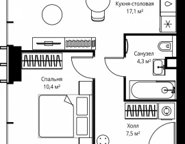 1-комнатная квартира, 39.3 м2 , 39 этаж, ул. Верейская, 29/35 - фото 1