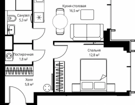 1-комнатная квартира, 42.2 м2 , 39 этаж, ул. Верейская, 29/35 - фото 1