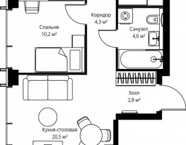 2-комнатная квартира, 62.9 м2 , 54 этаж, ул. Верейская, 29/35 - фото 1