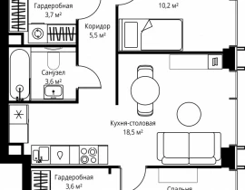 2-комнатная квартира, 63.1 м2 , 57 этаж, ул. Верейская, 29/35 - фото 1