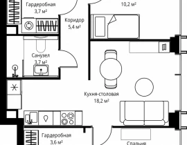 2-комнатная квартира, 63 м2 , 59 этаж, ул. Верейская, 29/35 - фото 1
