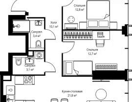 2-комнатная квартира, 63.9 м2 , 6 этаж, ул. Верейская, 29/35 - фото 1