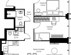 2-комнатная квартира, 64 м2 , 9 этаж, ул. Верейская, 29/35 - фото 1