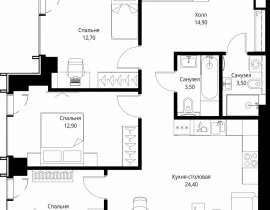 3-комнатная квартира, 81.9 м2 , 19 этаж, ул. Верейская, 29/35 - фото 1