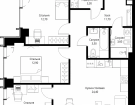 3-комнатная квартира, 82.1 м2 , 25 этаж, ул. Верейская, 29/35 - фото 1