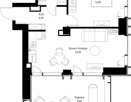 1-комнатная квартира, 54 м2 , 26 этаж, ул. Верейская, 29/35 - фото 1