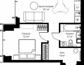1-комнатная квартира, 41.9 м2 , 27 этаж, ул. Верейская, 29/35 - фото 1