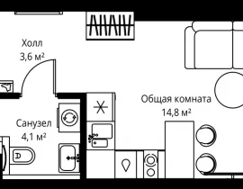 1-комнатная квартира, 22.5 м2 , 30 этаж, ул. Верейская, 29/35 - фото 1