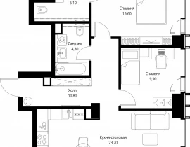 2-комнатная квартира, 70.9 м2 , 39 этаж, ул. Верейская, 29/35 - фото 1