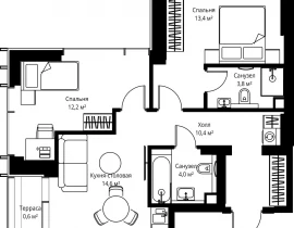 2-комнатная квартира, 59 м2 , 45 этаж, ул. Верейская, 29/35 - фото 1