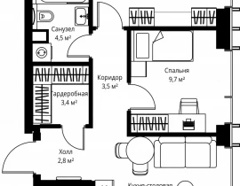 2-комнатная квартира, 53.8 м2 , 54 этаж, ул. Верейская, 29/35 - фото 1