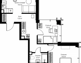 2-комнатная квартира, 59 м2 , 57 этаж, ул. Верейская, 29/35 - фото 1
