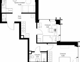 2-комнатная квартира, 59 м2 , 59 этаж, ул. Верейская, 29/35 - фото 1