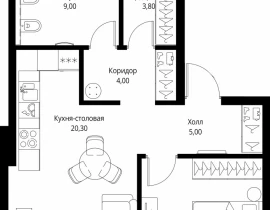 1-комнатная квартира, 54.1 м2 , 5 этаж, ул. Верейская, 29/35 - фото 1