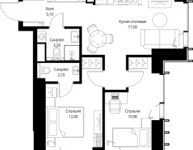 2-комнатная квартира, 50.8 м2 , 7 этаж, ул. Верейская, 29/35 - фото 1