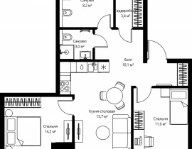2-комнатная квартира, 65.6 м2 , 9 этаж, ул. Верейская, 29/35 - фото 1