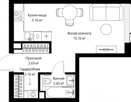 1-комнатная квартира, 29 м2 , 12 этаж, ул. Верейская, 29/42 - фото 1