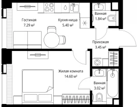 1-комнатная квартира, 35.6 м2 , 12 этаж, ул. Верейская, 29/42 - фото 1