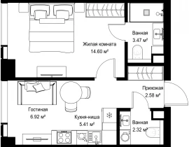 1-комнатная квартира, 35.3 м2 , 15 этаж, ул. Верейская, 29/42 - фото 1