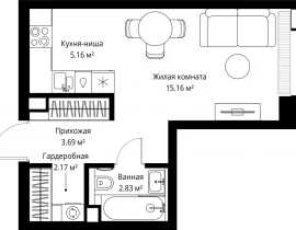 1-комнатная квартира, 29.01 м2 , 15 этаж, ул. Верейская, 29/42 - фото 1