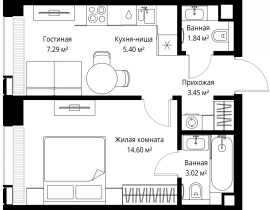 1-комнатная квартира, 35.6 м2 , 15 этаж, ул. Верейская, 29/42 - фото 1