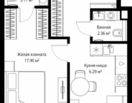 1-комнатная квартира, 43.41 м2 , 18 этаж, ул. Верейская, 29/42 - фото 1