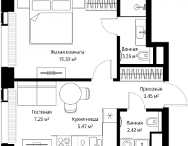 1-комнатная квартира, 37.18 м2 , 18 этаж, ул. Верейская, 29/42 - фото 1