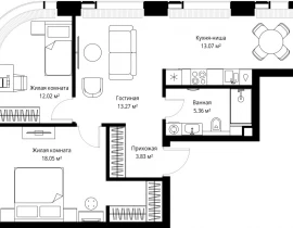 2-комнатная квартира, 65.6 м2 , 21 этаж, ул. Верейская, 29/42 - фото 1