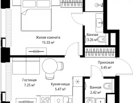 1-комнатная квартира, 37.18 м2 , 21 этаж, ул. Верейская, 29/42 - фото 1
