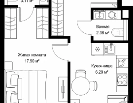 1-комнатная квартира, 43.41 м2 , 24 этаж, ул. Верейская, 29/42 - фото 1