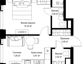 1-комнатная квартира, 37.18 м2 , 24 этаж, ул. Верейская, 29/42 - фото 1