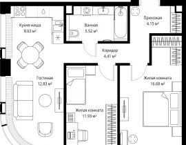 2-комнатная квартира, 64.15 м2 , 27 этаж, ул. Верейская, 29/42 - фото 1