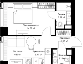 1-комнатная квартира, 34.79 м2 , 2 этаж, ул. Верейская, 29/42 - фото 1
