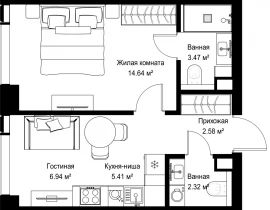 1-комнатная квартира, 35.36 м2 , 30 этаж, ул. Верейская, 29/42 - фото 1