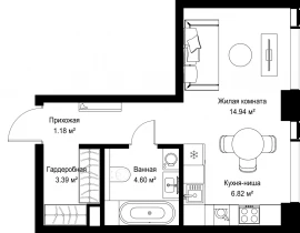 1-комнатная квартира, 30.93 м2 , 33 этаж, ул. Верейская, 29/42 - фото 1