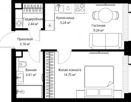 1-комнатная квартира, 38.44 м2 , 33 этаж, ул. Верейская, 29/42 - фото 1