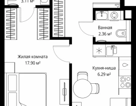 1-комнатная квартира, 43.41 м2 , 33 этаж, ул. Верейская, 29/42 - фото 1
