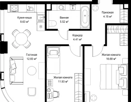 2-комнатная квартира, 64.15 м2 , 33 этаж, ул. Верейская, 29/42 - фото 1