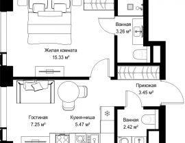 1-комнатная квартира, 37.18 м2 , 33 этаж, ул. Верейская, 29/42 - фото 1