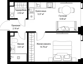 1-комнатная квартира, 38.95 м2 , 35 этаж, ул. Верейская, 29/42 - фото 1