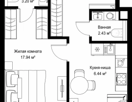 1-комнатная квартира, 43.95 м2 , 35 этаж, ул. Верейская, 29/42 - фото 1