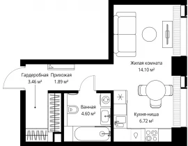 1-комнатная квартира, 30.77 м2 , 3 этаж, ул. Верейская, 29/42 - фото 1