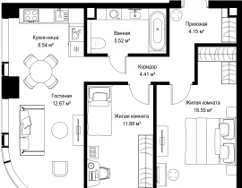 2-комнатная квартира, 63.72 м2 , 3 этаж, ул. Верейская, 29/42 - фото 1